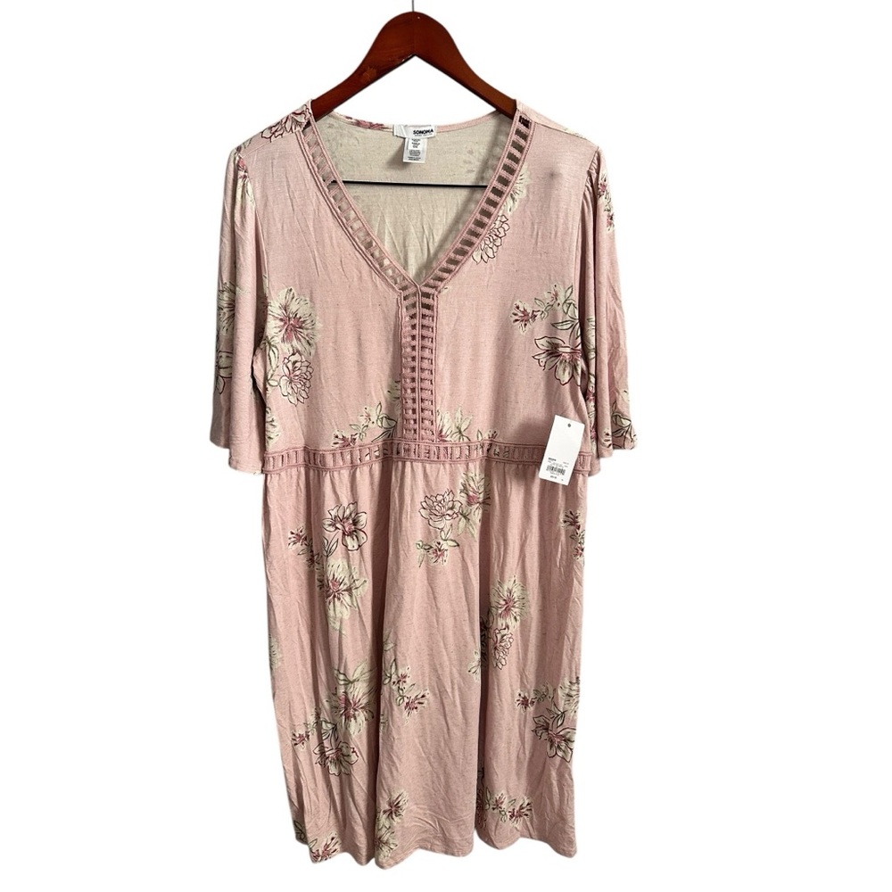 Sonoma Pink Nightgown Lounge Stretch Knit Floral Design OX New